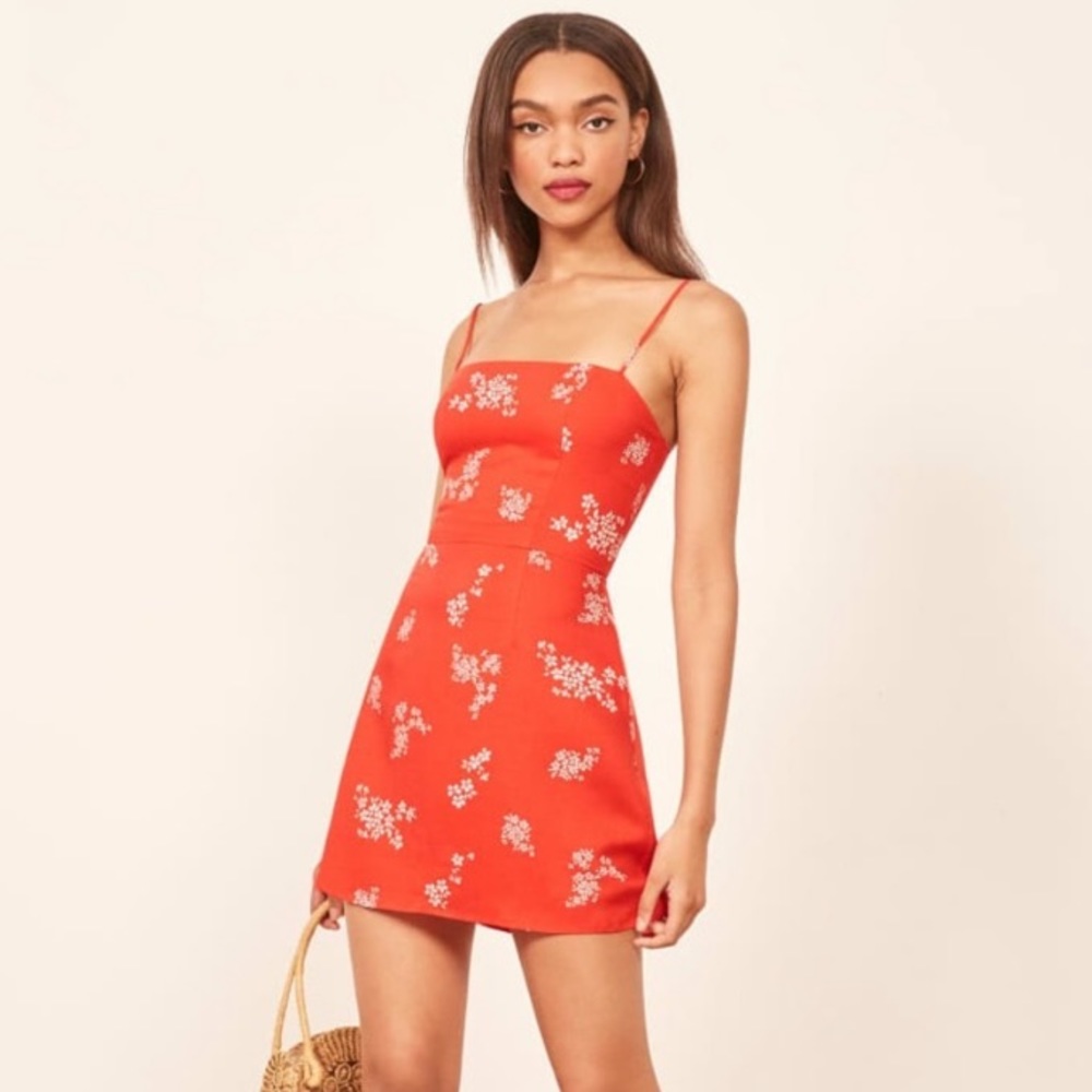 Reformation Preston Mini Dress in Red Floral